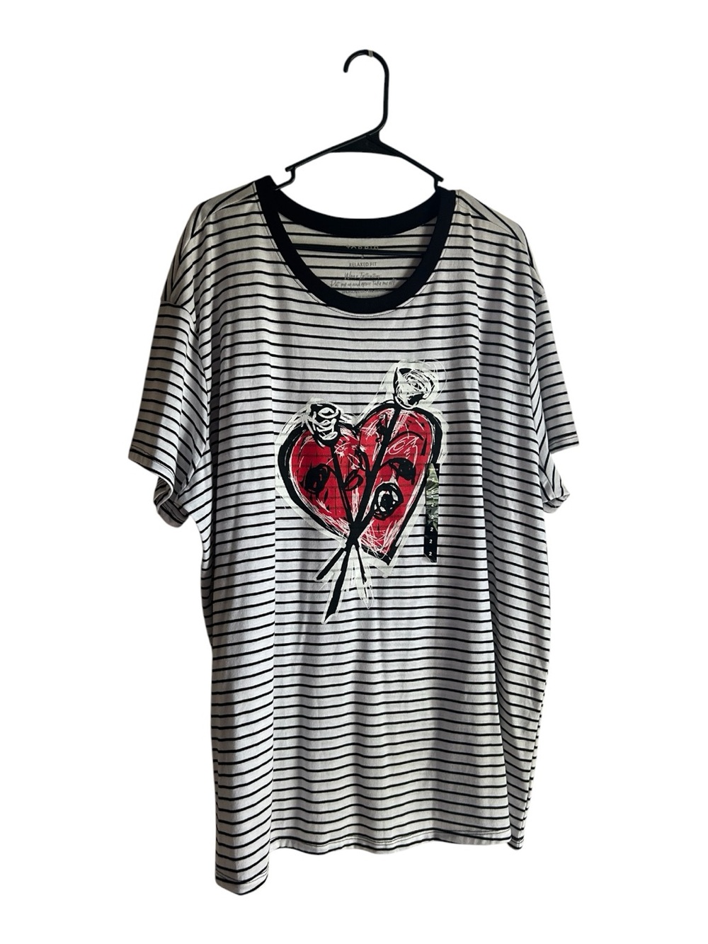 Torrid Size 2X Black & White Striped Tee with Red Heart Graphic